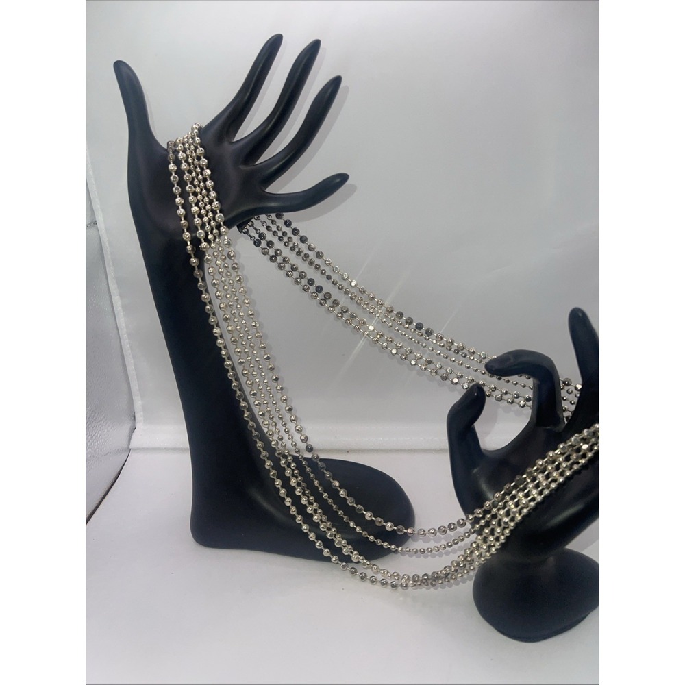 Vintage Silver Tone  Round Bead 5 Strand Necklace 28"
